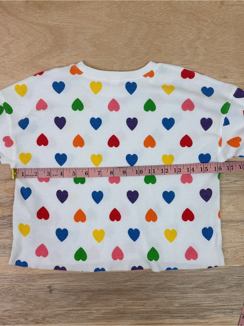 Forever 21 White Long Sleeve Waffle Knit Top Rainbow Heart Print